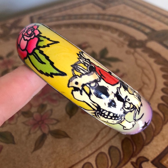 Ed Hardy Jewelry - Ed Hardy Skull LOVE Enamel Metal Bangle Bracelet